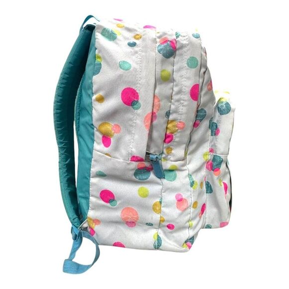 Jansport White Pink Yellow Polka Dot Print Backpack Multiple Pockets READ - Picture 7 of 12